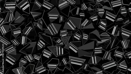 Geometric shapes in abstract 3D arrangement viewed from directly above with victor concept in mind