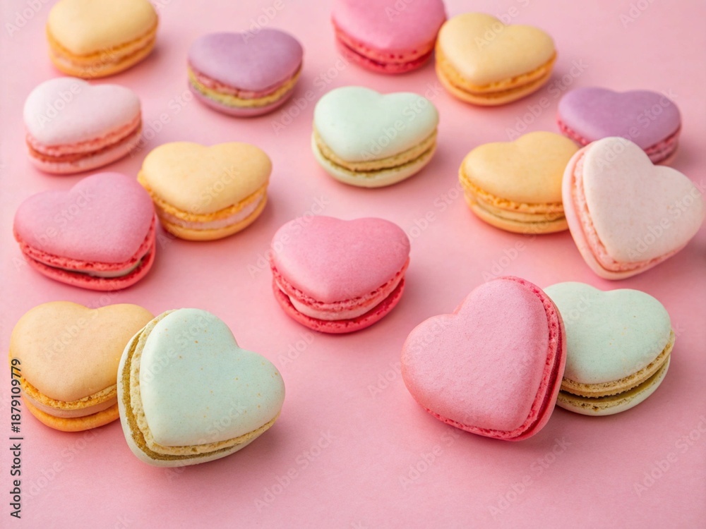 Obraz premium Heart-shaped macaroons on a pink background.valentines day