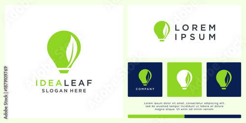 Idea leaf logo design template with smart bulb.
