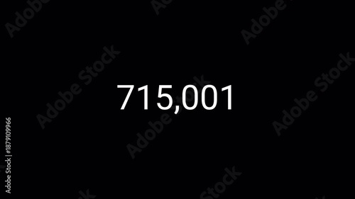 Number counter animation from zero to one million numbers in 4k on a transparent background, 0 to 1,000,000 animated number counter with alpha channel best for like, views and amount concepts.