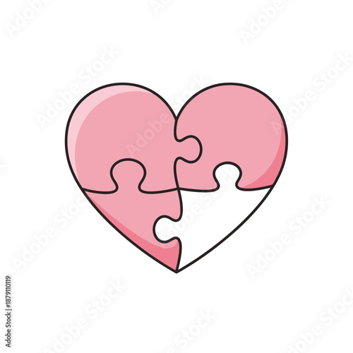 Pink Heart Puzzle Romantic Love Vector Illustration two hearts on white background