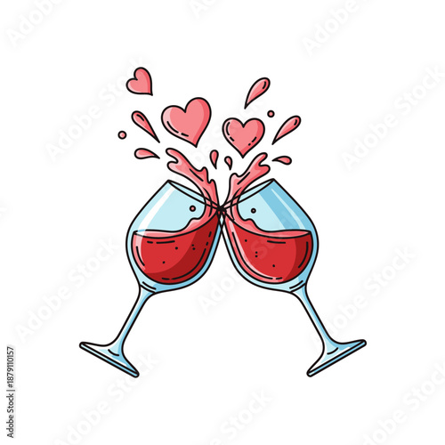 Love Wine Glasses Toast Romantic Valentine Vector two glasses of red wine and heart