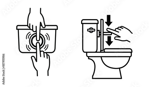 Instructional diagram showing how to operate a dual flush toilet system