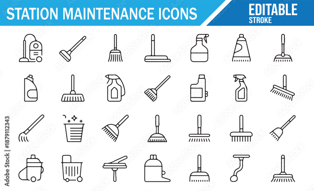 Fototapeta premium Minimalist Line Icons for Household Chores and Cleaning Supplies.