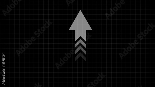 White Arrows Moving Up on Dark Grid Background Animation 4k Alpha Channel image photo