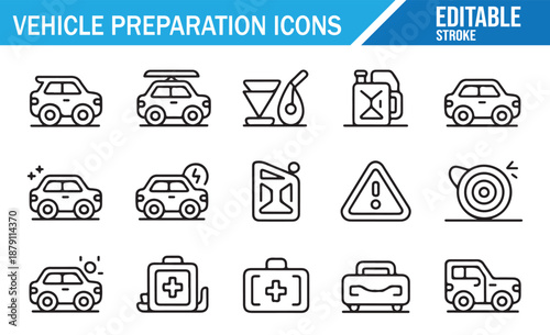 Editable Stroke Line Icons for Auto Maintenance, Fueling, and Repairs.