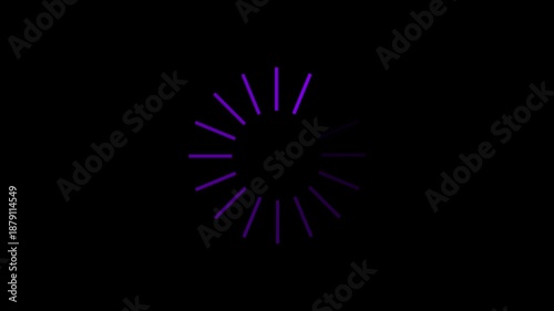Purple radial loading spinner animation on black background 4k with alpha channel progress waiting