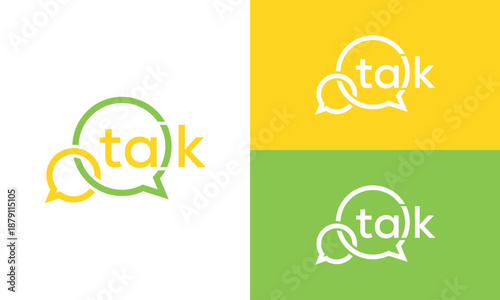 Typography talk logo design, circle chat bubble communication symbol vector icon concept