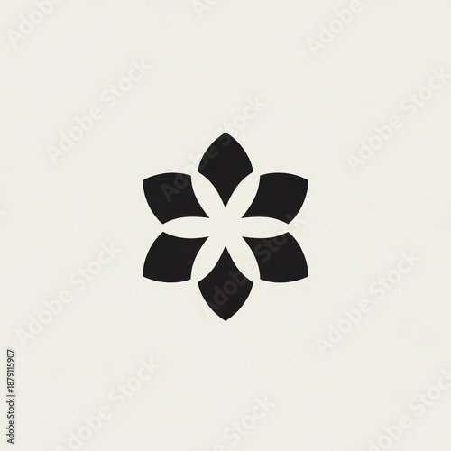 Abstract Flower Symbol as Visual Sign – Extremely Simplified Geometric Floral Shape, Centered Icon-Like Form, Pure Flat Color on Plain Neutral Background