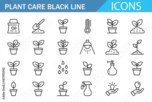 Linear Plant Care Icons Collection for Garden and Botany