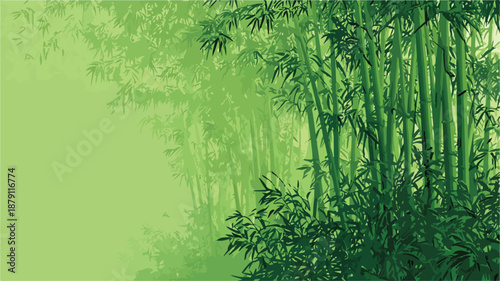 Serene Bamboo Trees on Vibrant Green Background for Nature Enthusiasts