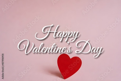 Bold white cursive valentine text floats above a single red heart on pink. 