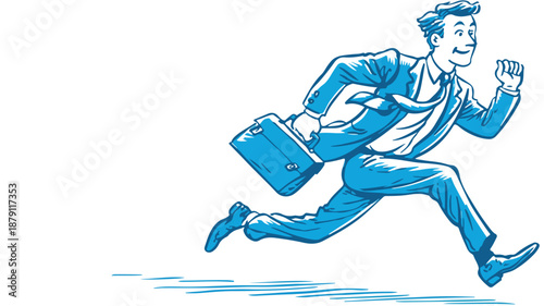 Energetic Businessman Cartoon Running on White Background Vector Illustration