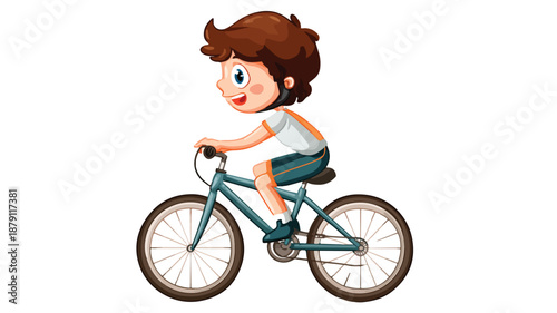 Cartoon Boy Exercising on Bicycle Vector - Isolated Outline Illustration