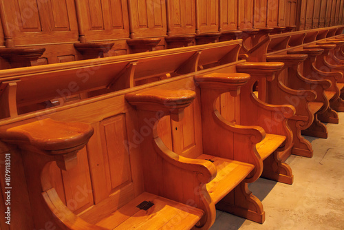 Fotografie Wood church stalls close-up - religion