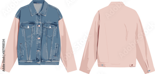denim, jacket, fashion, casual, stylish, clothing, apparel, outerwear, blue, modern, trendy, design, mockup, isolated, front, back, template, unisex, wear, collection