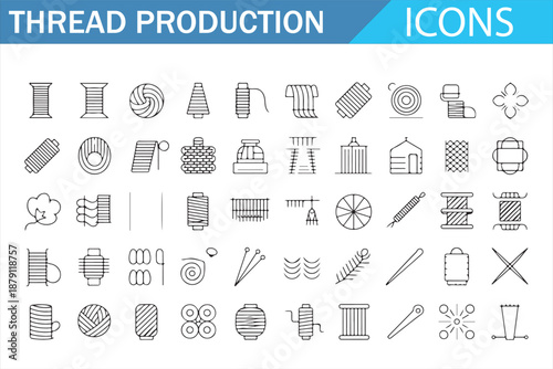 Textile Weaving and Sewing Icons Set, Clean Outline Style
