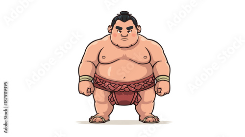 Adorable Sumo Wrestler Cartoon Character on White Background Vector Illustration
