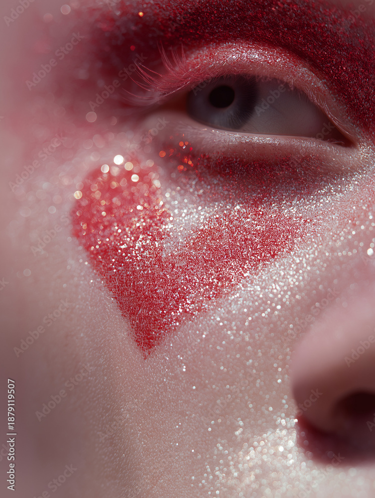 Fototapeta premium close up of a woman face with hearts makeup