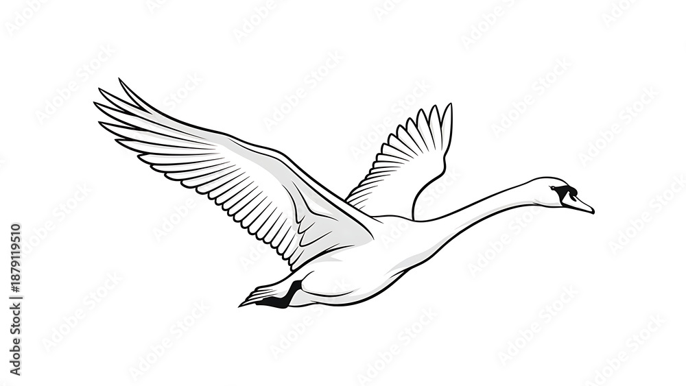 Obraz premium White swan flying with wings spread isolated on a transparent background
