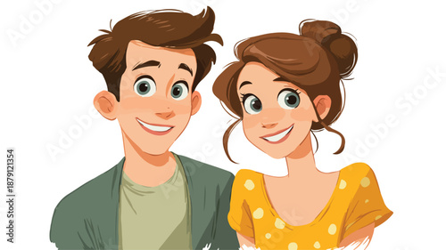 Happy Young Couple Cartoon on White Background Vector Illustration