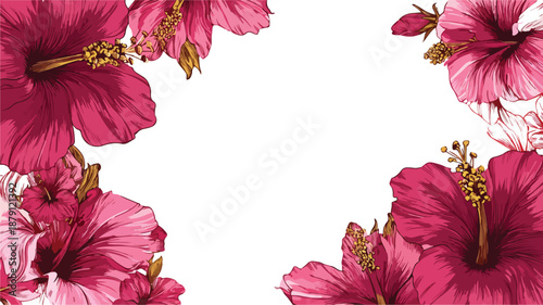Tropical Hibiscus Flower Ornament Frame in Vector Art