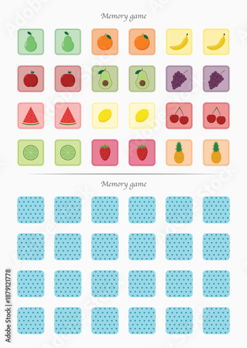 Memory game with a fruit theme - Vector