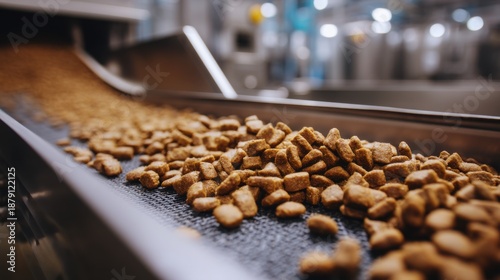 Automated conveyor system in pet food manufacturing facility.