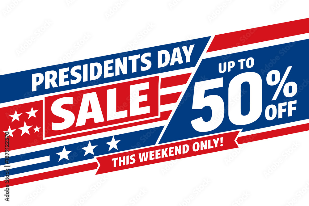 Fototapeta premium Presidents day sale banner illustration. Presidents Day holiday promotion with discount typography and patriotic design