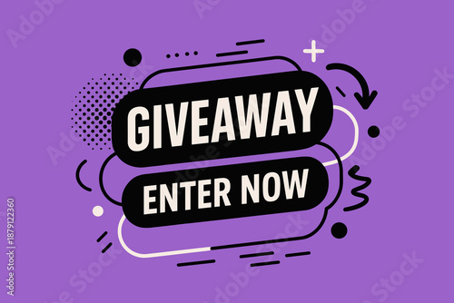 Giveaway banner with bold typography. Promotional design with call to action text and abstract shapes