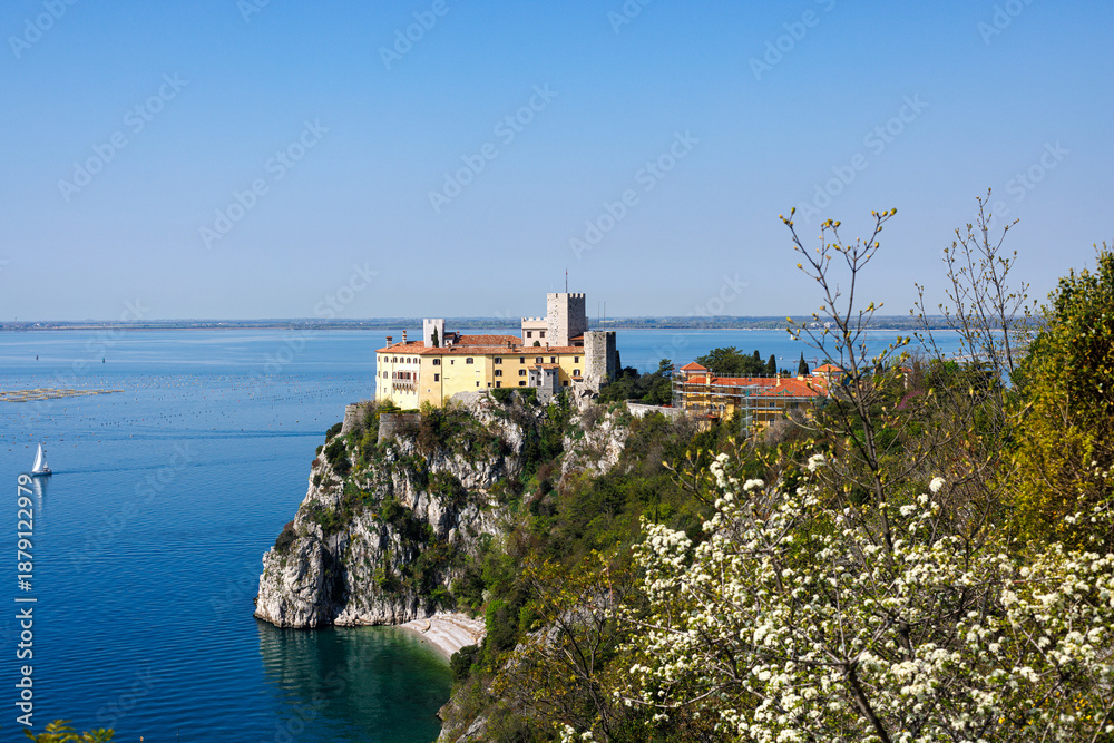 Fototapeta premium View of Duino Castle from the Rilke Trail in spring