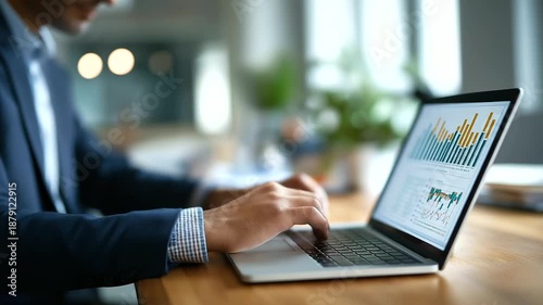Corporate audit and financial review concept businessman analyzing data reports on laptop auditing practices examination business performance evaluation compliance and strategi