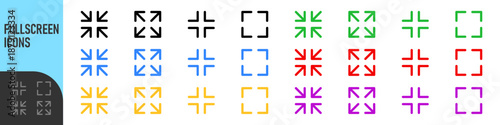 maximize and minimize icons with arrows pointing outward and inward. fullscreen icon for adjusting screen or window size in digital interfaces. Color icon set