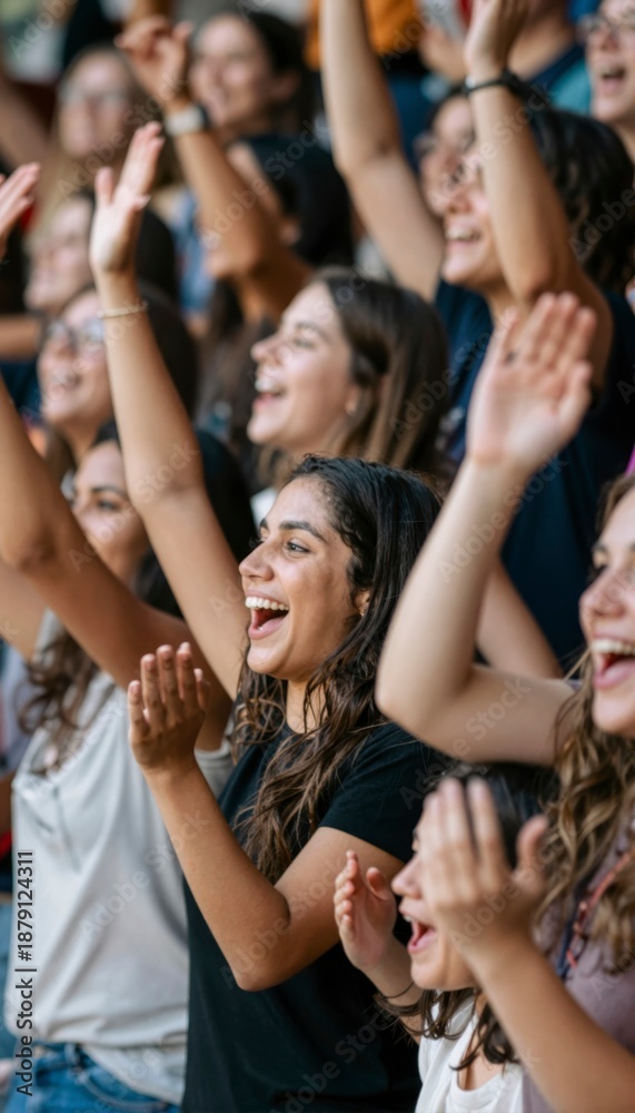 Fototapeta premium Excited Women Cheering from Sidelines at Outdoor Sports Event