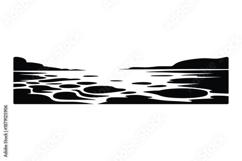 Abstract landscape silhouette with ice floes or water puddles