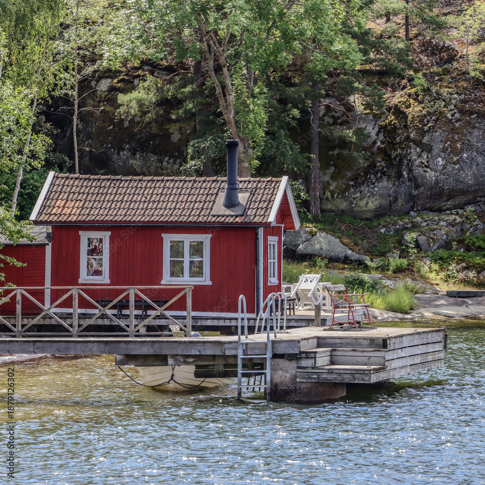 Fototapeta premium Wooden hut in Sweden archipelago