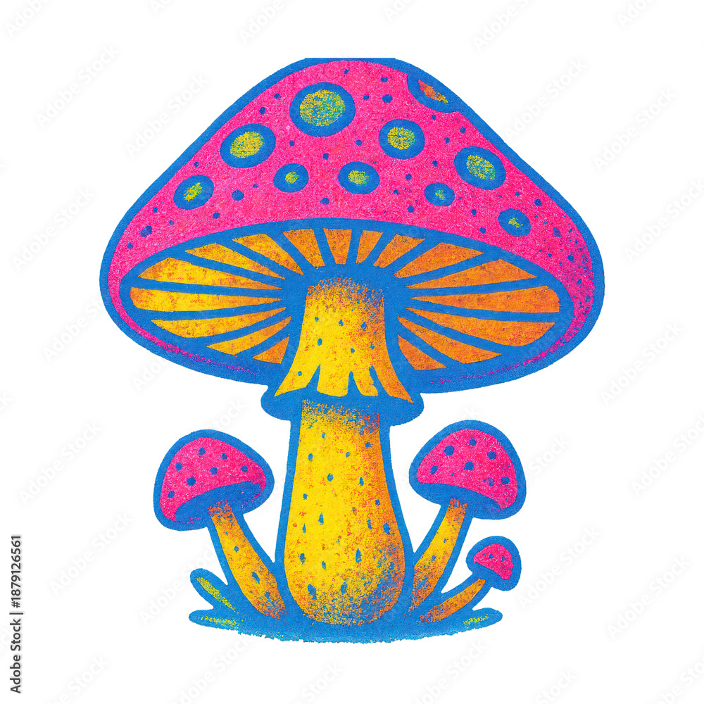 Naklejka premium PNG Vibrant psychedelic mushroom illustration.