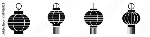 Traditional Chinese Lantern Silhouette Vector Set – Black Asian Paper Lantern Icons for Lunar New Year, Spring Festival, Cultural Celebrations, and Oriental Holiday Decorations