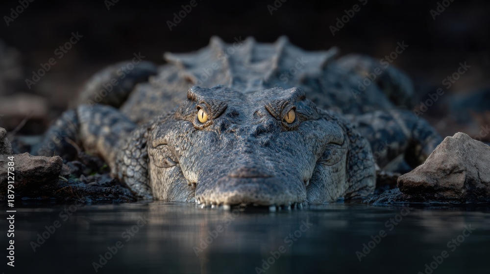 Obraz premium Close up of crocodile eyes at water edge