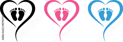 Valentine's day baby footprints heart symbols isolated on transparent background