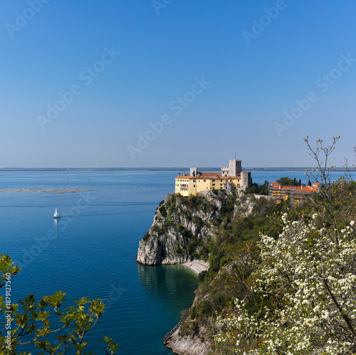 View of Duino Castle from the Rilke Trail in spring