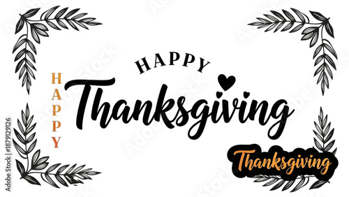 Festive Thanksgiving greeting card with elegant script and decorative foliage elements