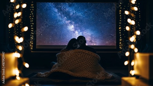 Couple Watching Stars on Television Together.