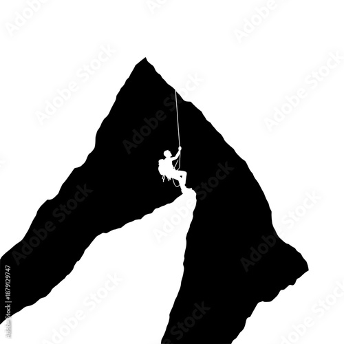 Extreme Rock Climbing Silhouette - High Angle View