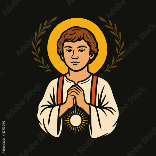 Saint Tarcisius Holding the Eucharist – Cartoon Vector Illustration