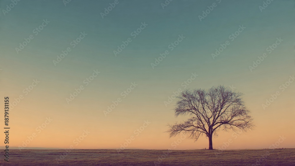 Fototapeta premium Solitary Tree Silhouette Against a Tranquil Sky