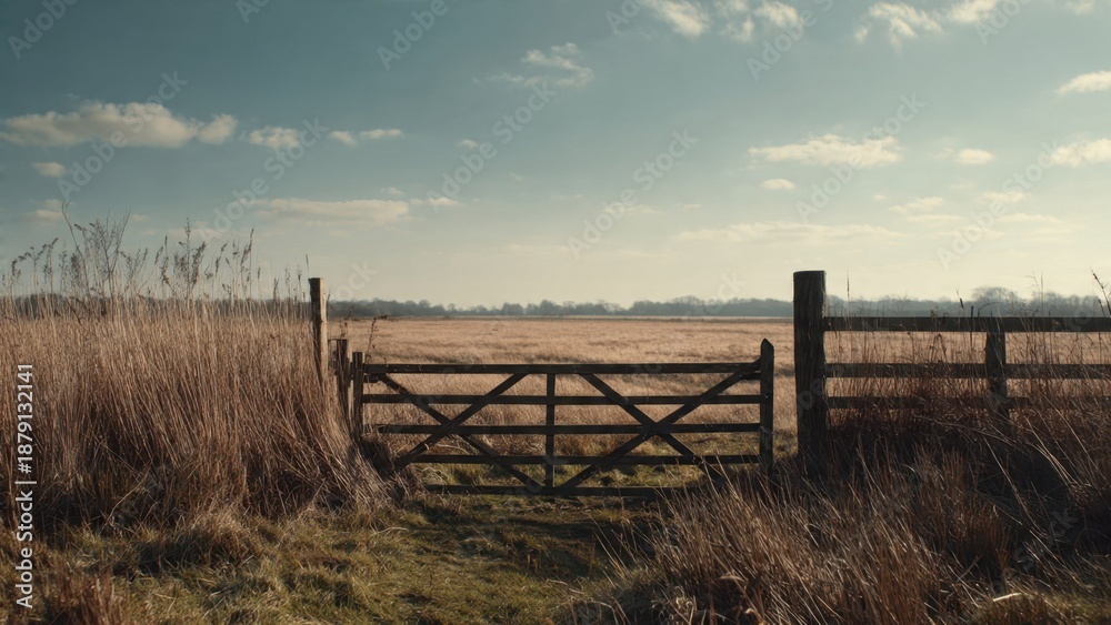 Obraz premium Wooden Gate Leading to Open Field