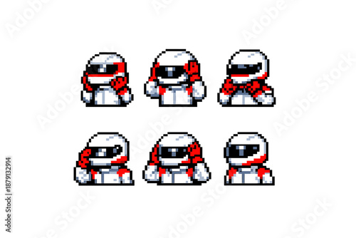 Pixel art racing helmet actions in 2x3 grid for video games