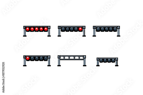 Pixel art race start lights in various states, 8-bit game asset