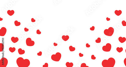 Scattered red hearts background border design for valentines day and romantic event decoration